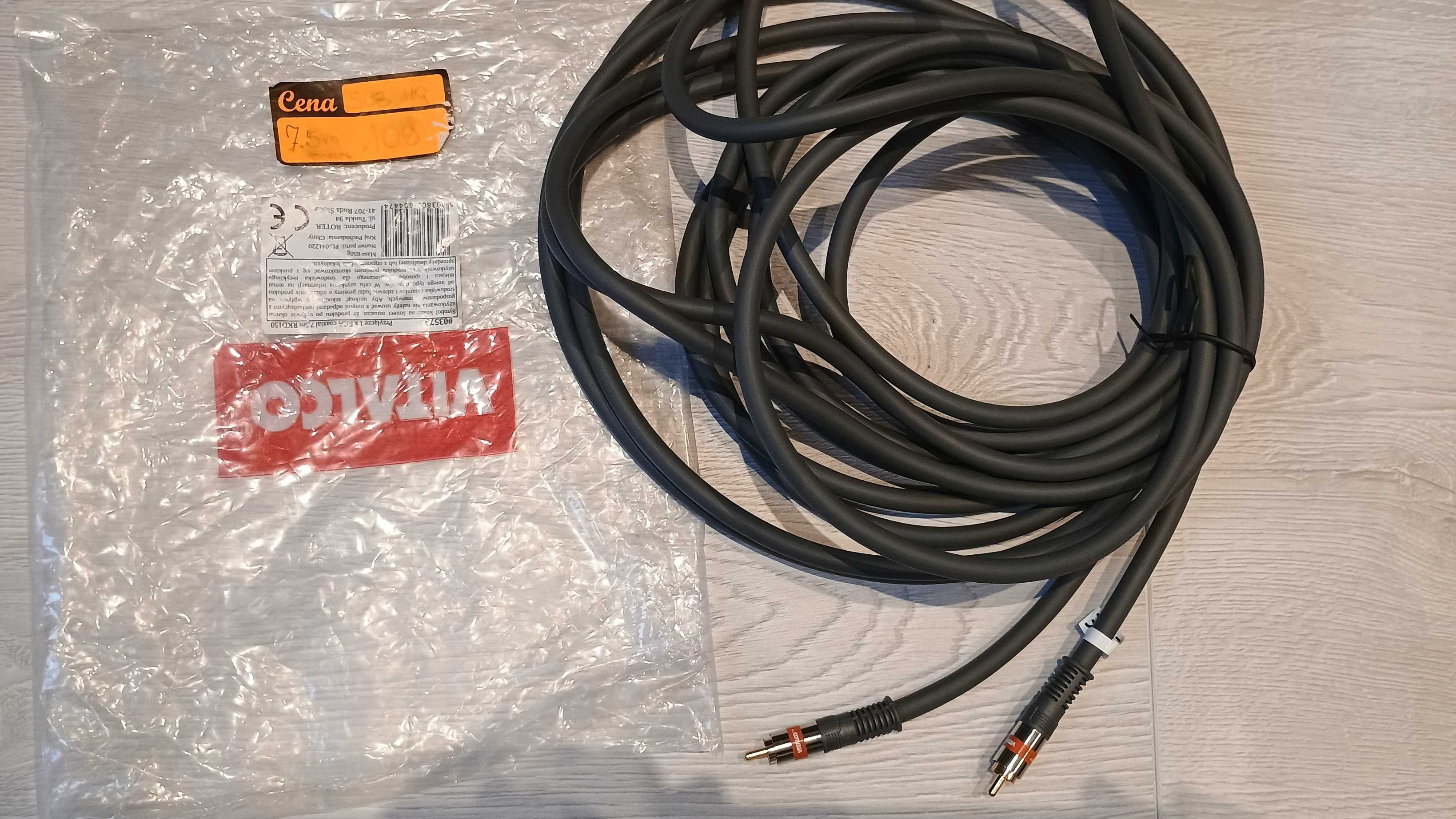 Kabel przewód do subwoofera RCA 7,5m