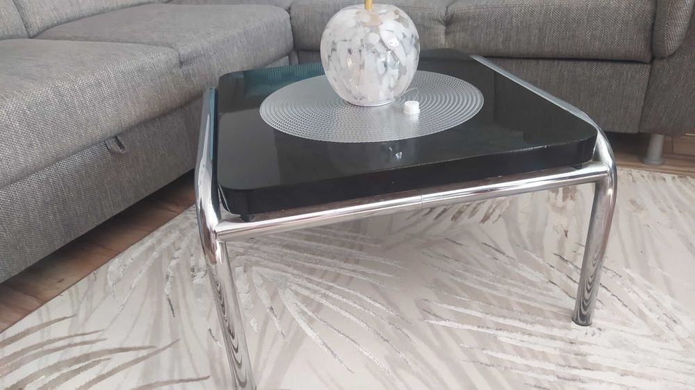 Stolik kawowy blat czarny nogi chrom