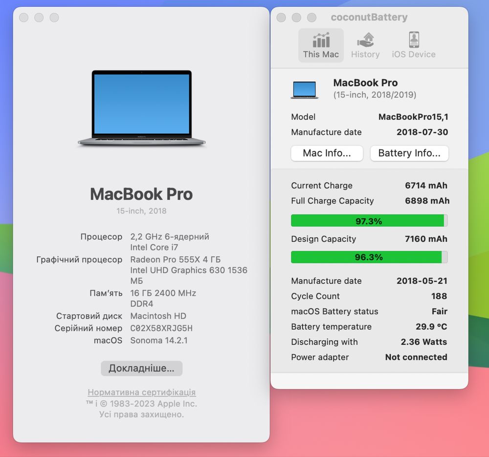 Macbook pro 15 2018 (2019) i7 2.2/ 16/ 256gb/ Radeon Pro 555 4Gb