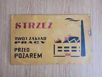Tablica informacyjna ostrzegawcza BHP z czasów PRL