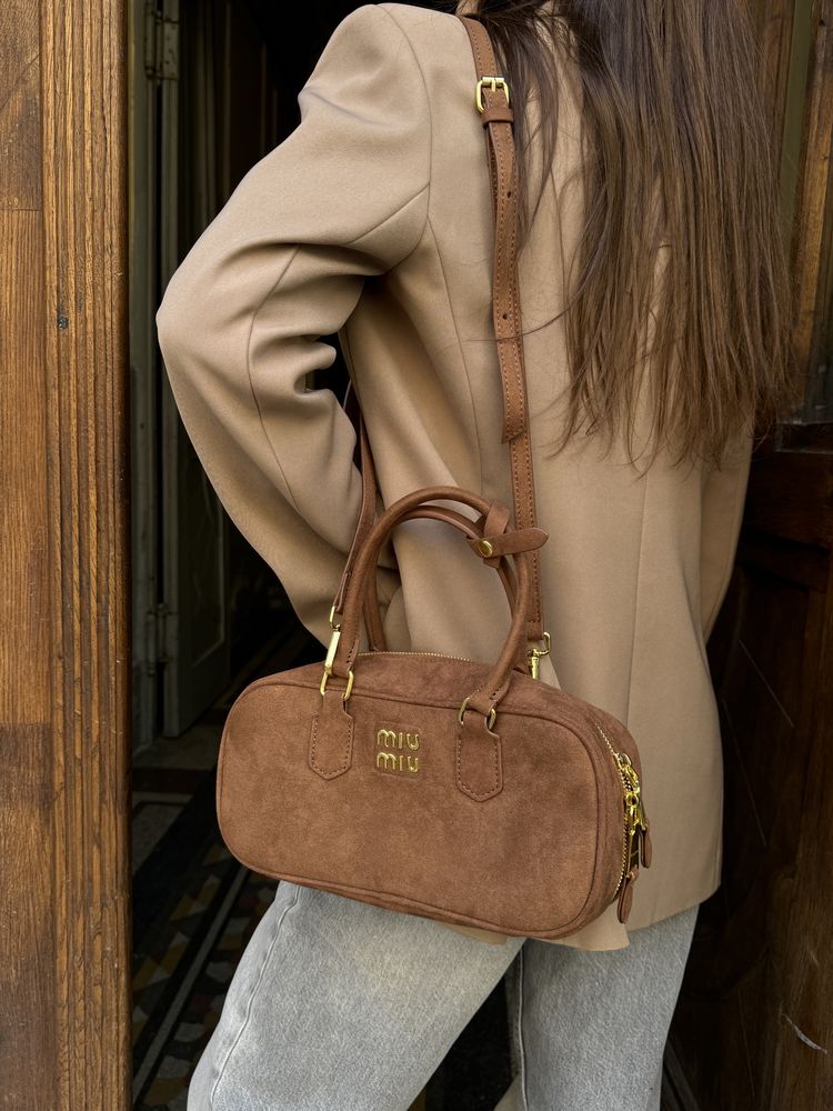 Сумка Miu Miu Arcadie текстильна | коричнева | золота фурнітура