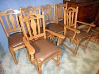 6 Krzeseł  Dębowych Tapicerka Brązowa Skóra   z Niemiec
