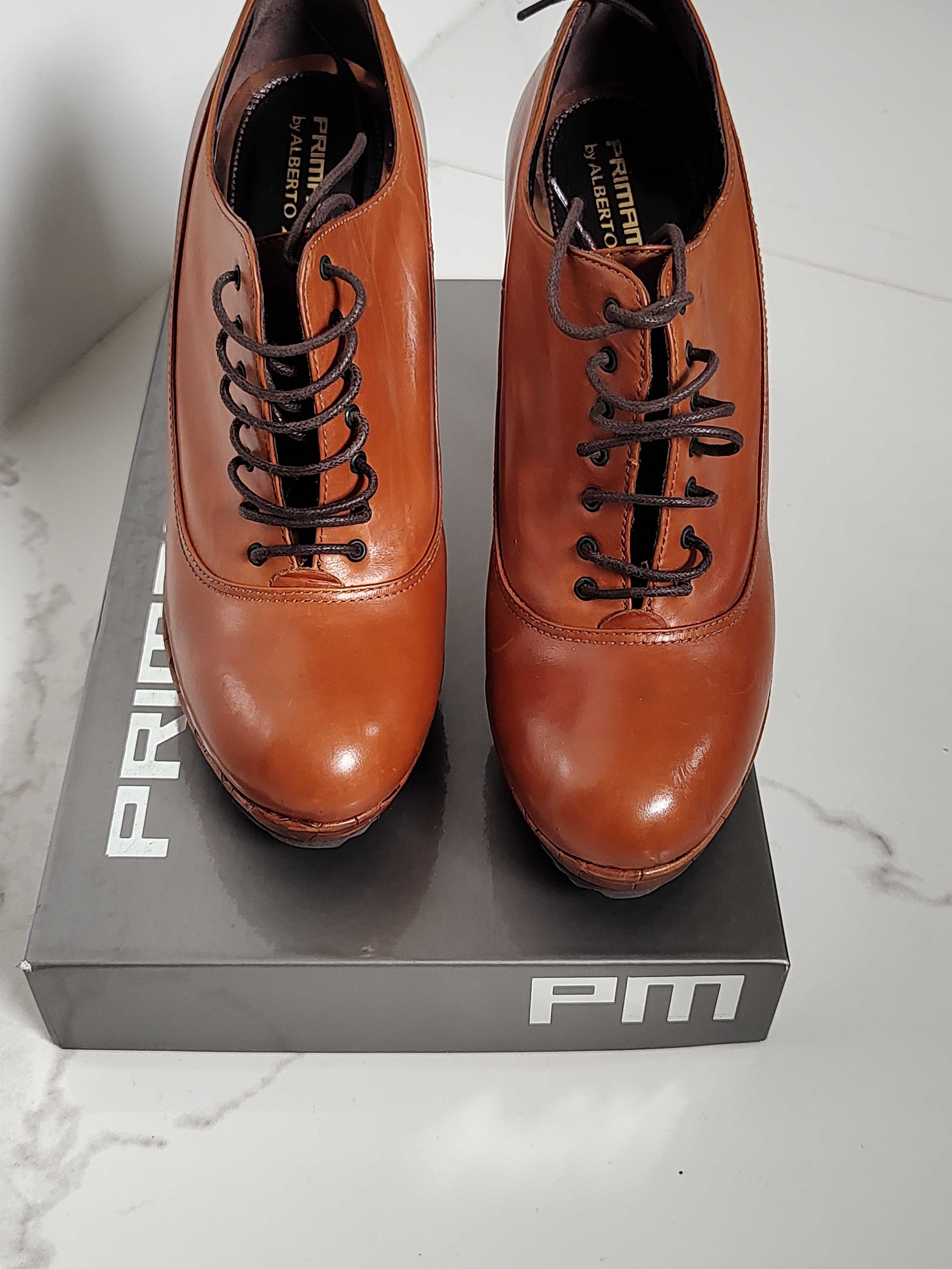 Botki czółenka skóra skórzane Prima Moda 38 brązowe Nowe