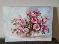 Sprzedam obraz olejny Róże - Ewa Bartosik Kwiaty Róże 50x70 cm