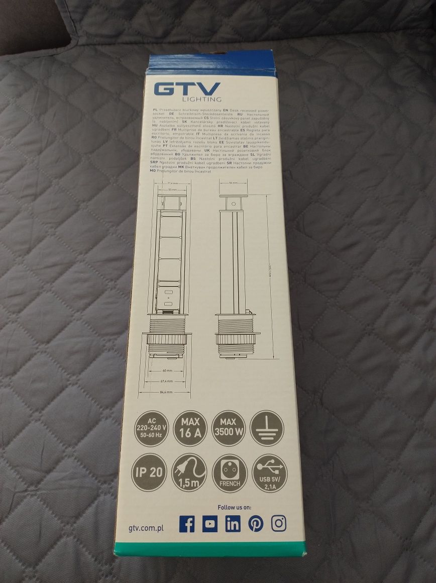 Gniazdo GTV wpuszczane w blat+USB