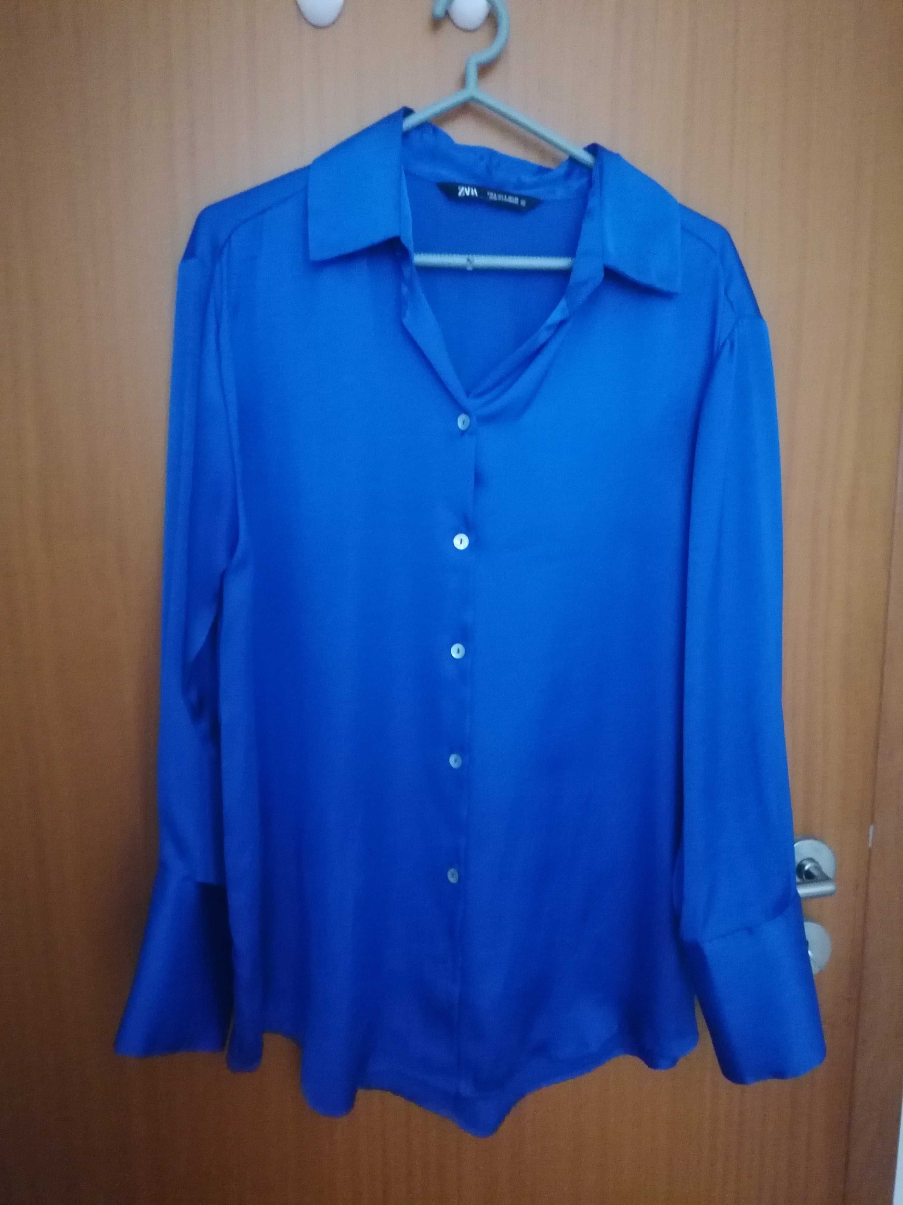 Camisa azul de cetim - Zara