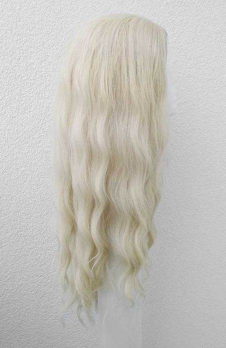 Blond długa falowana peruka z przedziałkiem bez grzywki cosplay wig