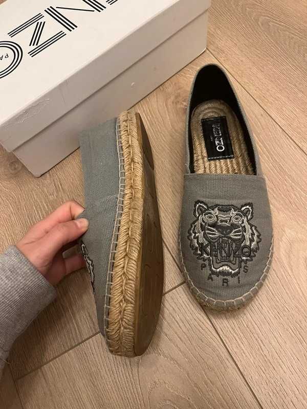 Kenzo espadryle mokasynki szare na słomianej podeszwie 37