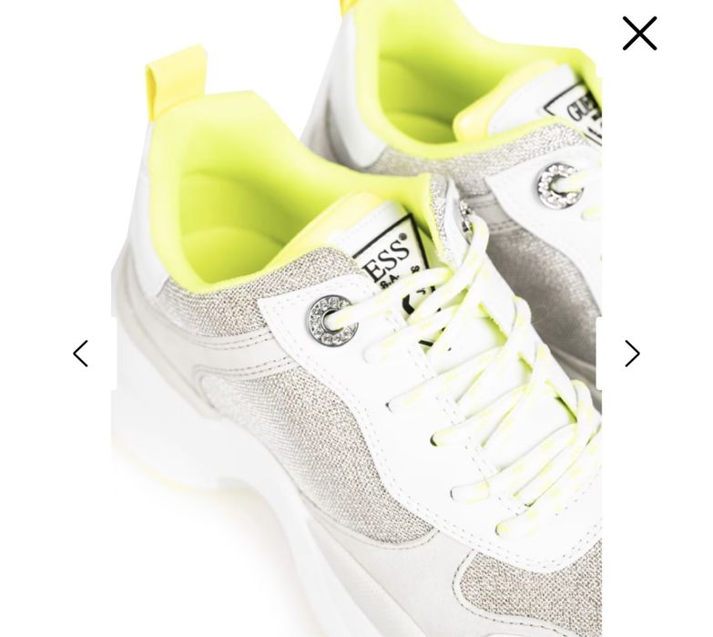 Guess 40 sneakersy buty damskie sportowe brokatowe srebrne limonka