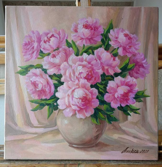 Картина маслом "Розовые пионы"