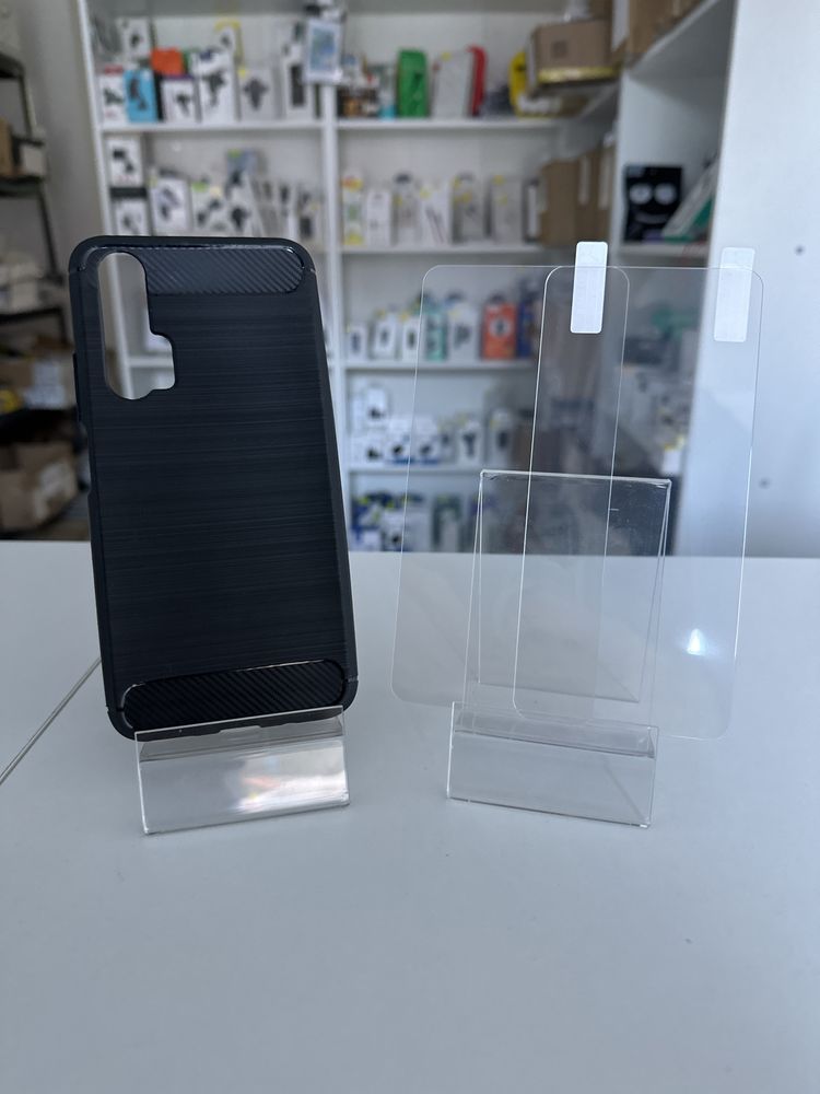 Etui carbon + 2x SZKŁO hartowane do huawei honor 20