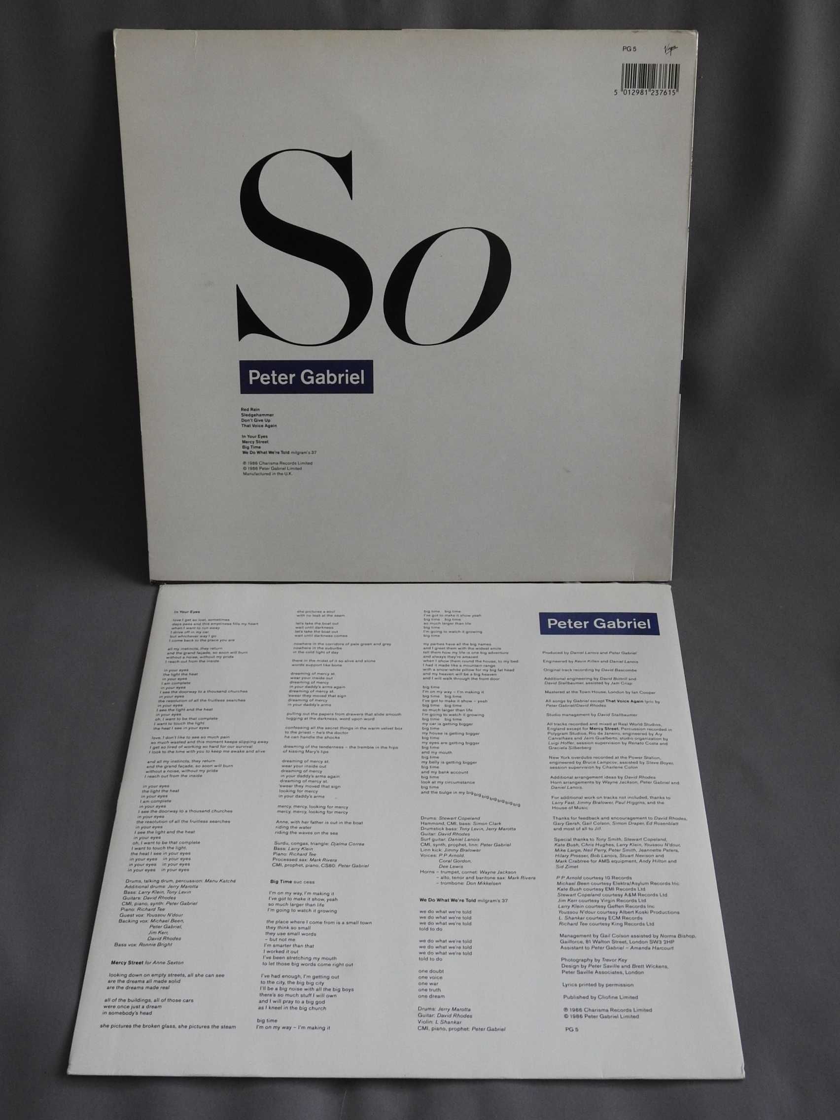 Peter Gabriel So LP UK оригинальная пластинка Британия 1986 EX 1 press