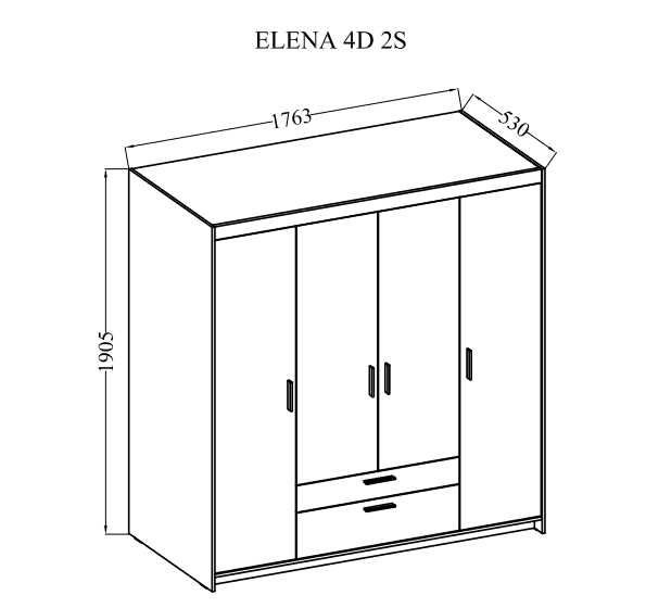 Szafa Elena 4D szafa czterodrzwiowa 180cm Biała Dąb Sonoma Dąb Lefkas