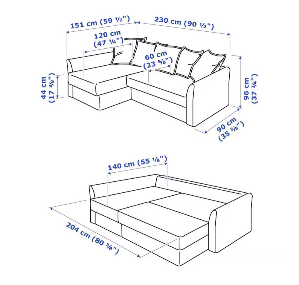 Narożnik kanapa sofa IKEA HOLMSUND szary / rozkładany