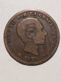 Moeda de 5 Centimos 1879 Espanha