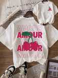 T-Shirt Luźny Z Nadrukiem Slogan Motyw Wiśni Biały Casual Shein M 38