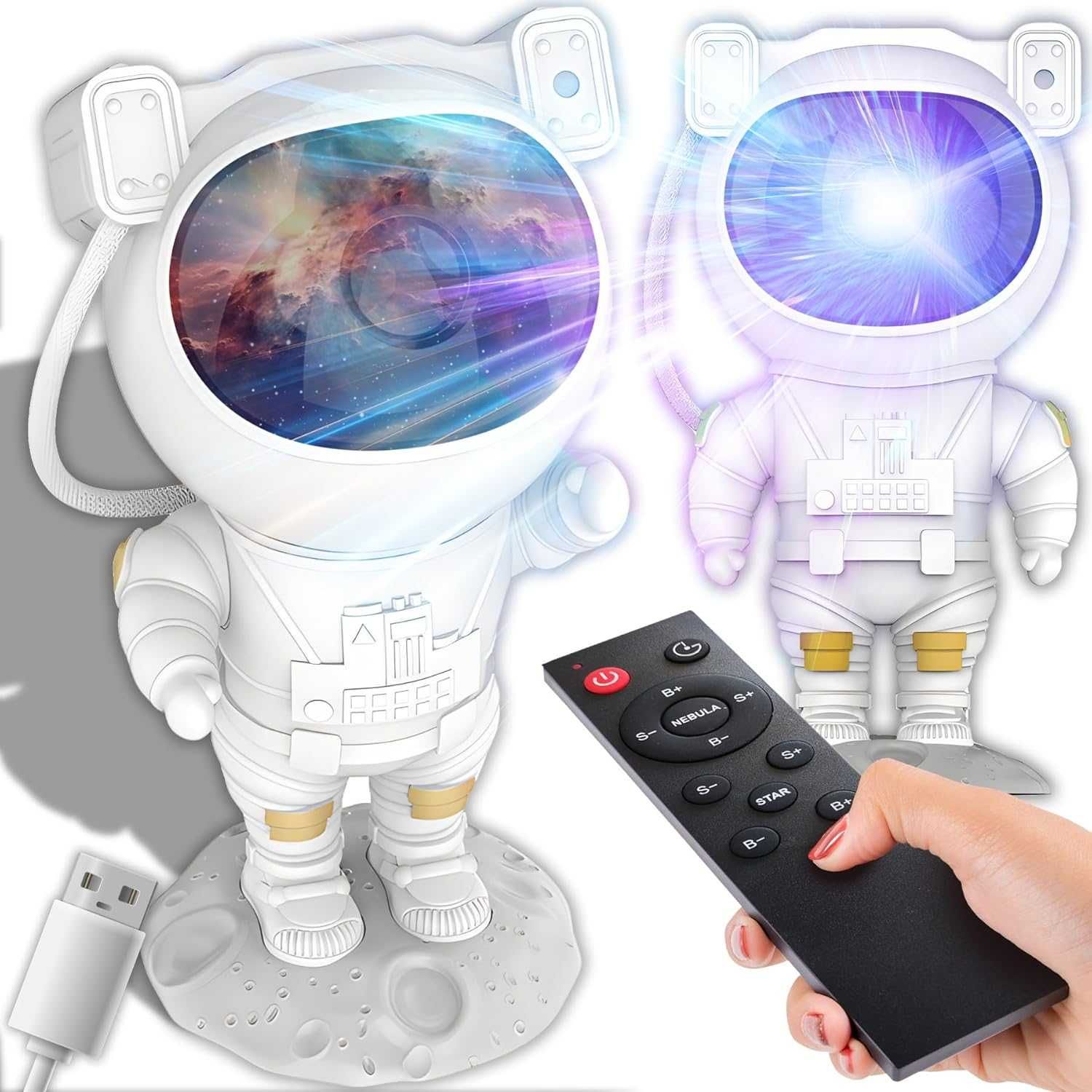 Projektor Gwiazd ASTRONAUTA | Lampka Nocna z 8 Trybami Świecenia