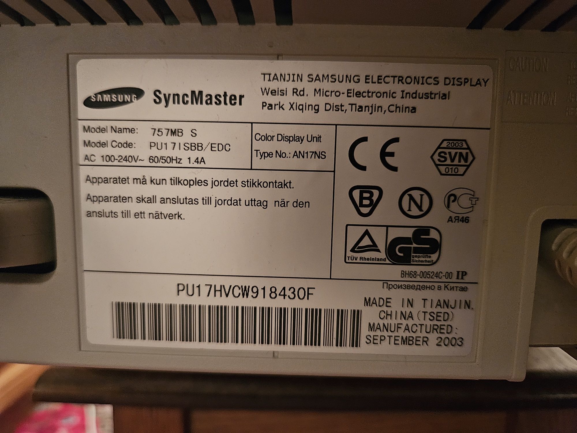 Monitor Samsung Syncmaster 757mb