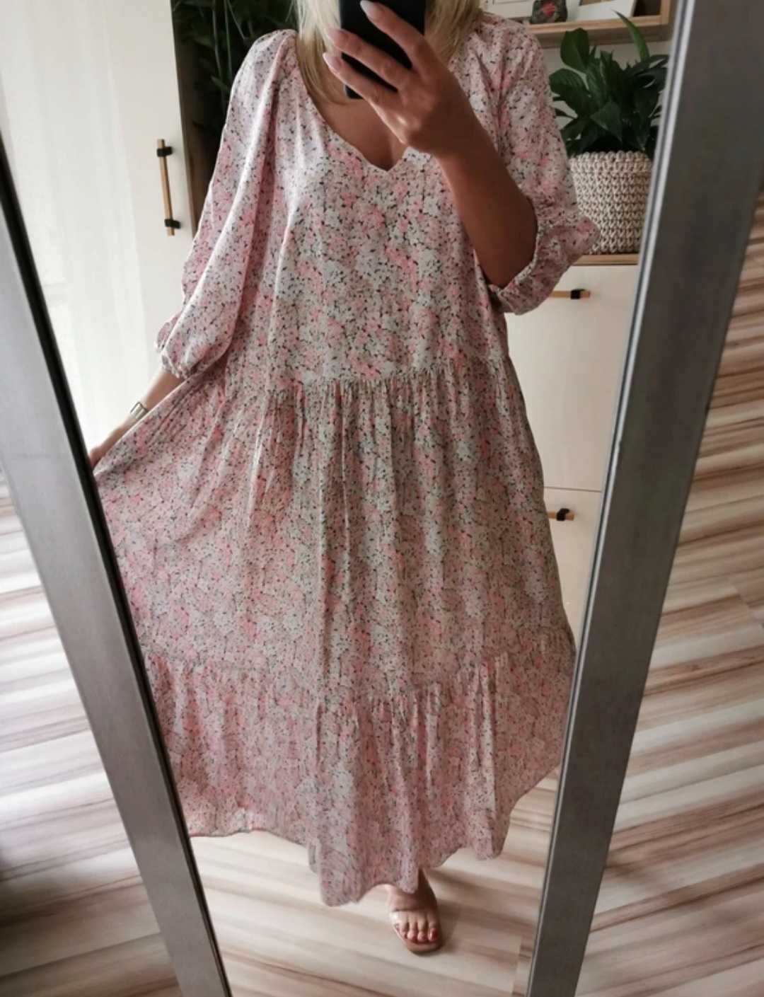 H&M dluga maxi luzna sukienka z wiskozy