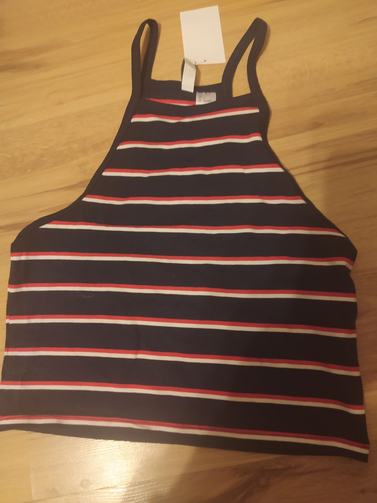 Crop top czerwono-bialo-granatowy