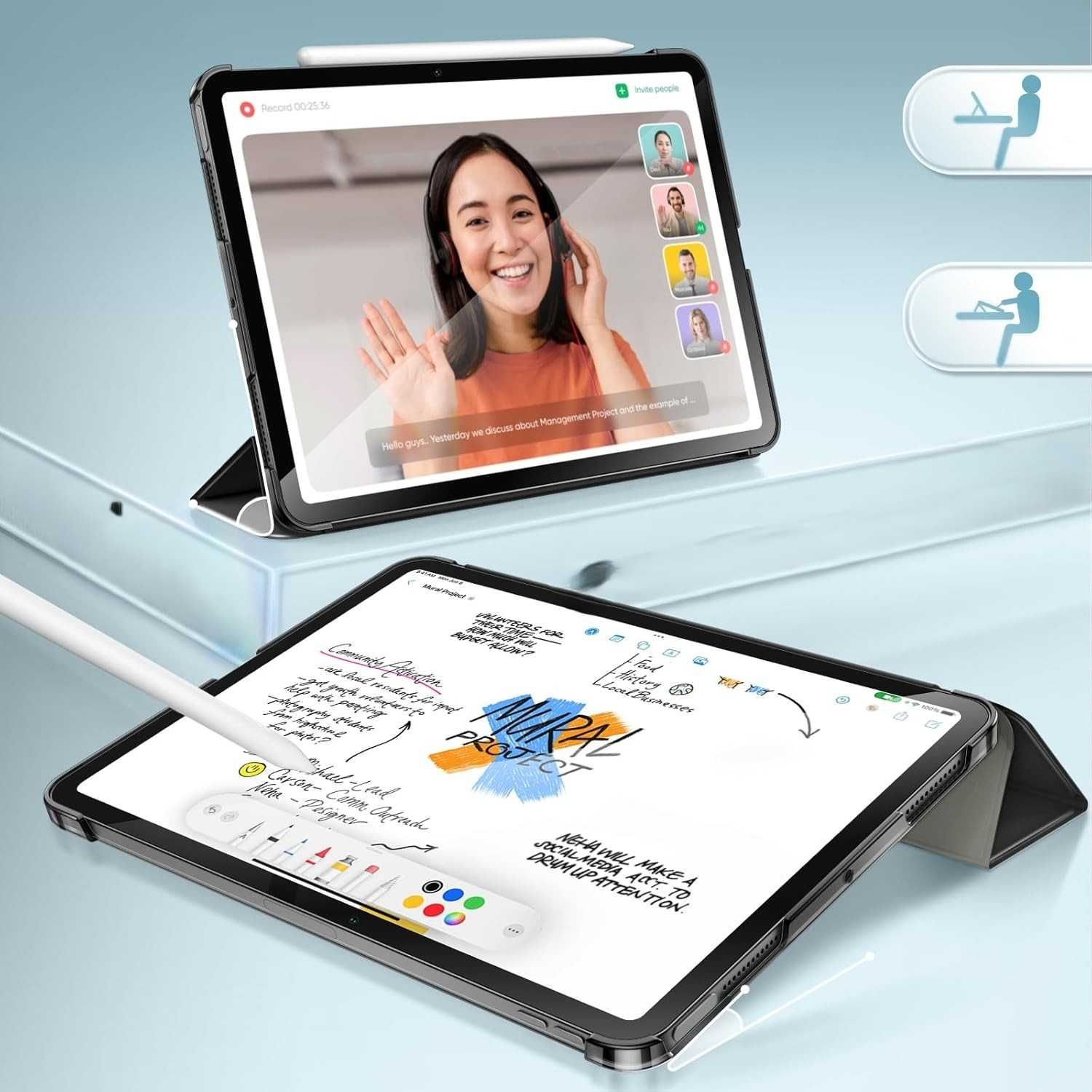 Etui JETech iPad Air 11"/10,9" M3/M2/5/4 gen czarne funkcja snu
