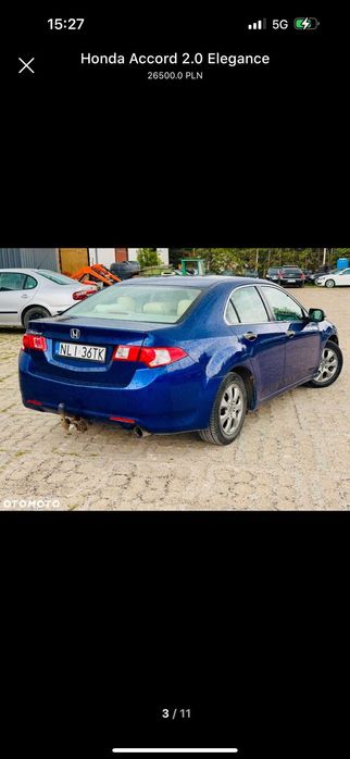 Honda Accord 2008r 2.0 B 156 KM. Białe skóry, bez wkładu.