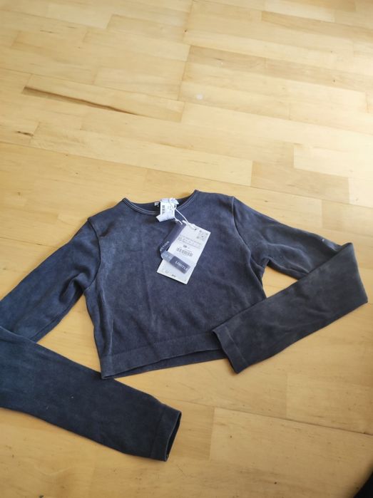 Bluzka - krótki top z długim rękawem, szary, Zara XS/S nowa z metką