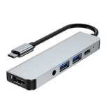 Rozgałęziacz USB HUB przejściówka USB-C 5w1 2xUSB HDMI AUDIO JACK