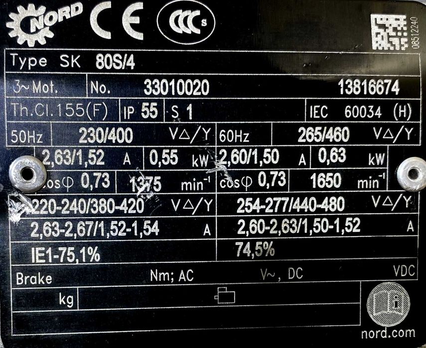 motoreduktor / przekładnia 0,55kW 92obr. 3fazowy NORD