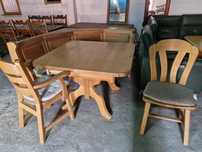 Narożnik kuchenny z litego dębu 160x160 cm + stół + 2 krzesła