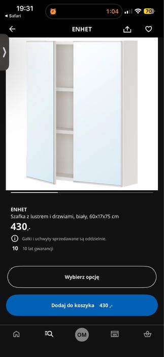 Szafka łazienkowa wisząca z lustrem Ikea ENHET