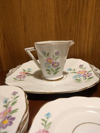 Przedwojenna Recznie Malowana Art Deco angielska porcelana talerze
