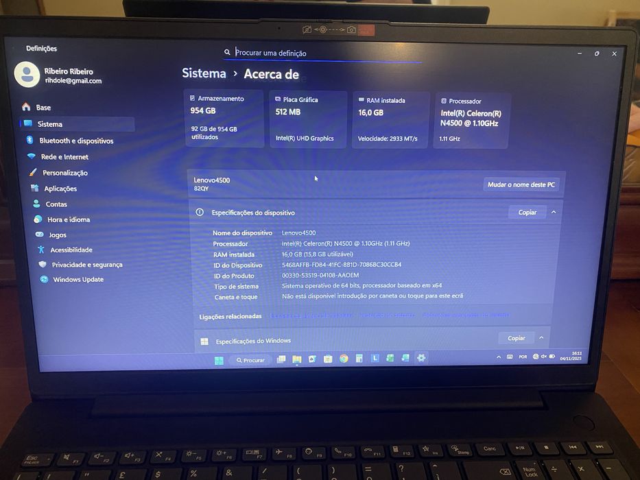 Portátil Lenovo 4500 Completamente Novo