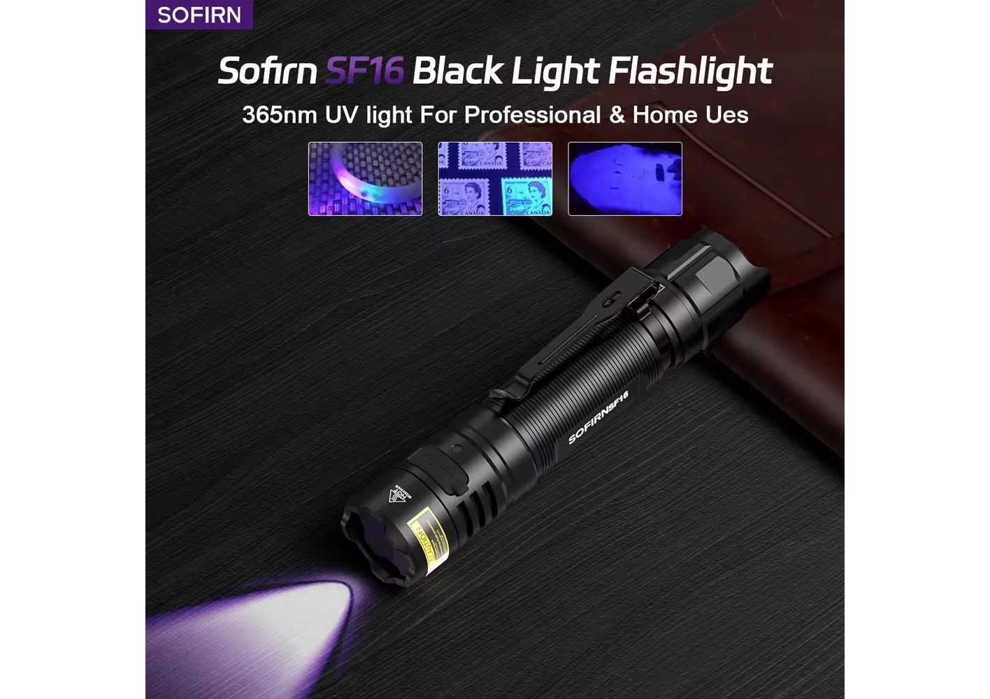 Latarka ultrafiolet Sofirn SF16 UV 360nm SST08 USB C+ akumulator