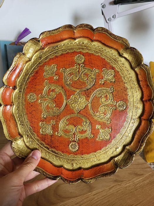 Okrągła zabytkowa florencka taca Made in Italy