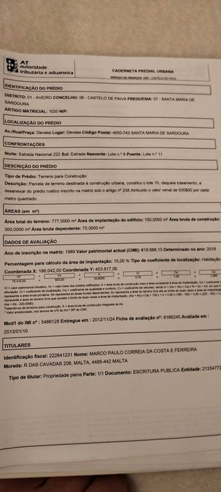 Terreno urbano para construção