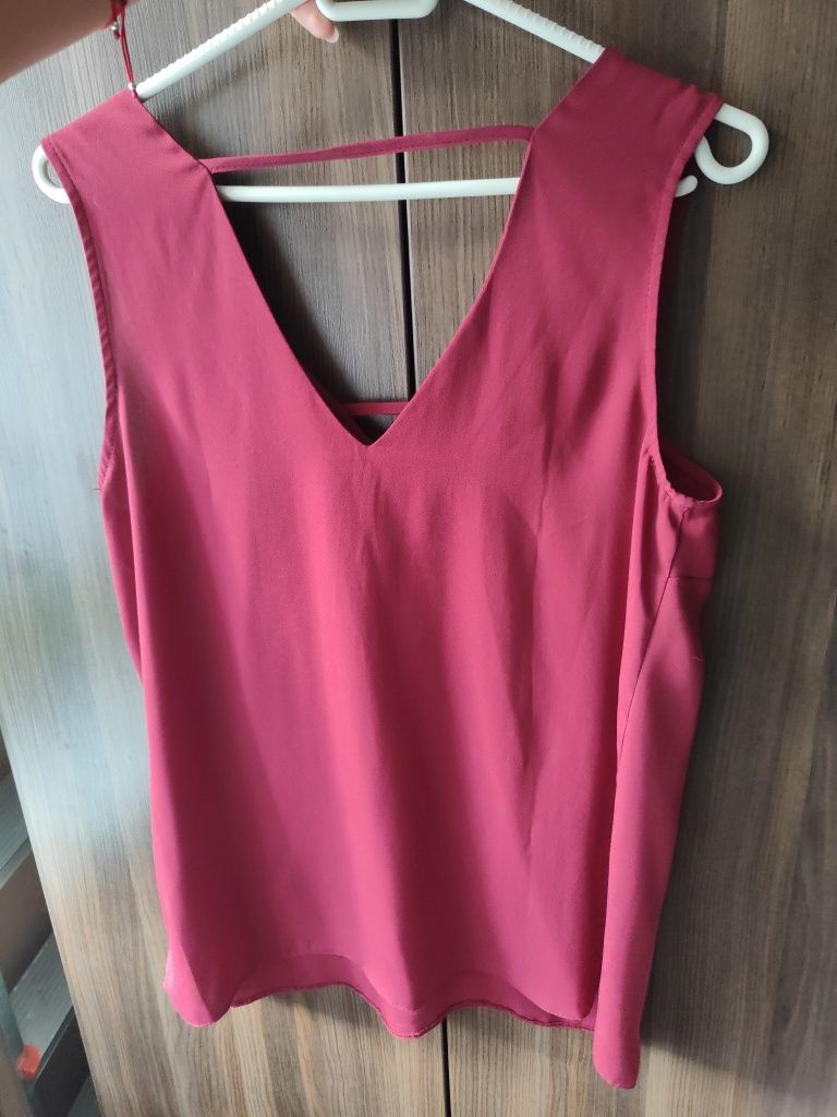 Bordowa bluzka elegancka bez rękawów
