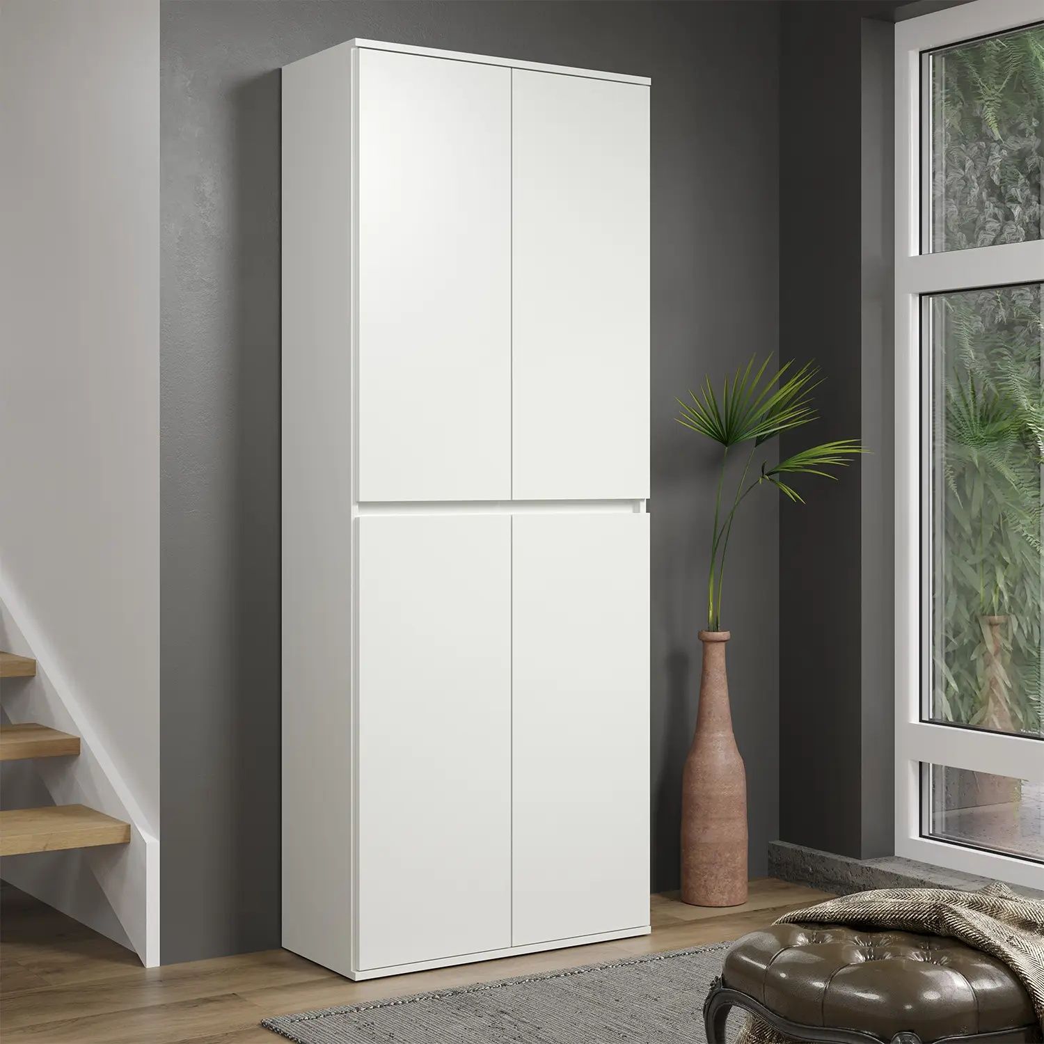 Biała szafa z 4 drzwiami – minimalistyczna
