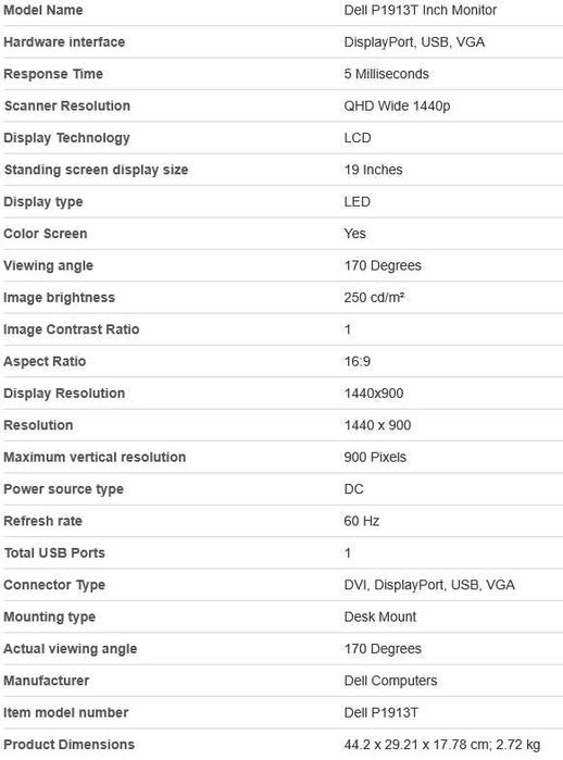 Monitor Dell 19 cali  (DP, VGA, DVI, USB)