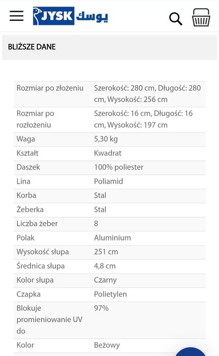 Nowy parasol Jysk kwadrat kolor beżowy
