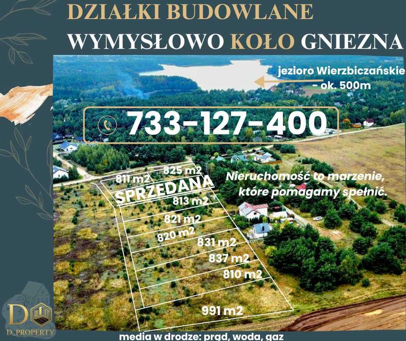 Działki budowlane Wymysłowo koło Gniezna - las, jezioro, mpzp - MN/Mri