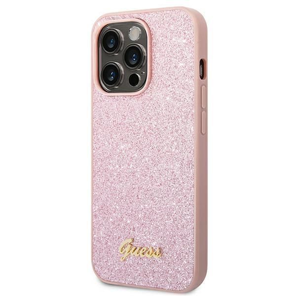 Guess Etui na iPhone 14 Pro 6,1" Różowy Hard Case z Brokatem