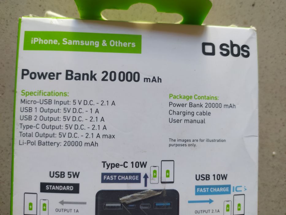 Power Bank SBS 20000mAh 2.1 A новий з Італії.повер банк