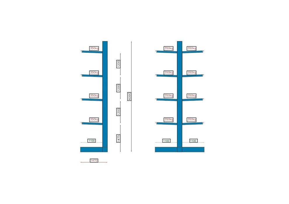 Regał wspornikowy jednostronny H600cm do profili  rur drewna  dłużyc