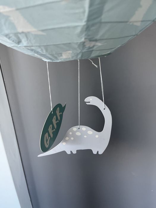 Klosz papierowy abażur lampa wisząca dziecięca w dinozaury niebieska