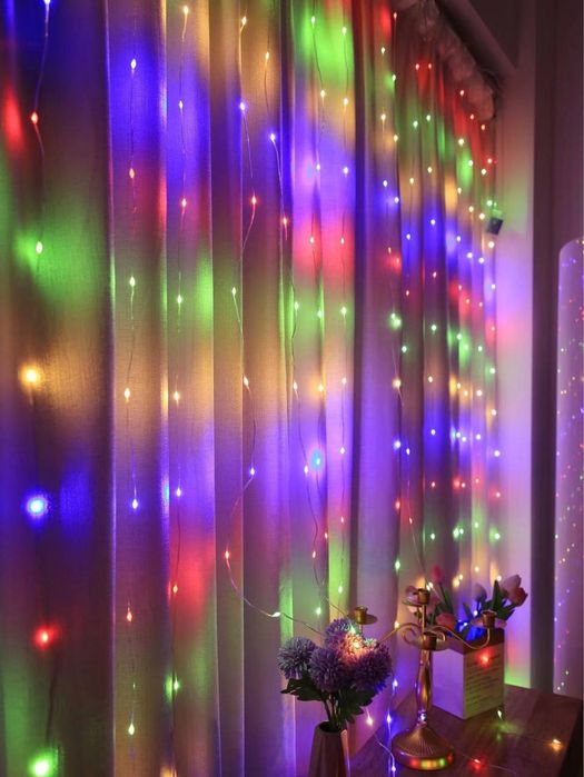 Гірлянда штора 3*3м ,3*1м USB з пультом та гачками