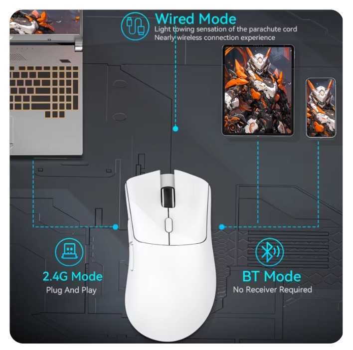Игровая мышь Attack Shark R1 PAW3311 PixArt 18000DPI BT5.2 White
