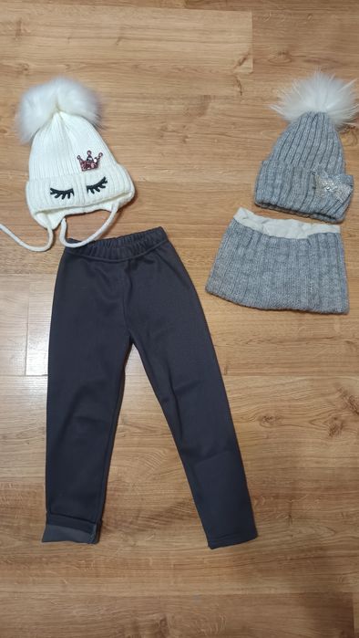 Шапка зимова на дівчинку, штани теплі на дівчинку 98-104