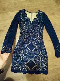 Платье кружевное синее ажурное кружево 42-44 весеннее красивое
