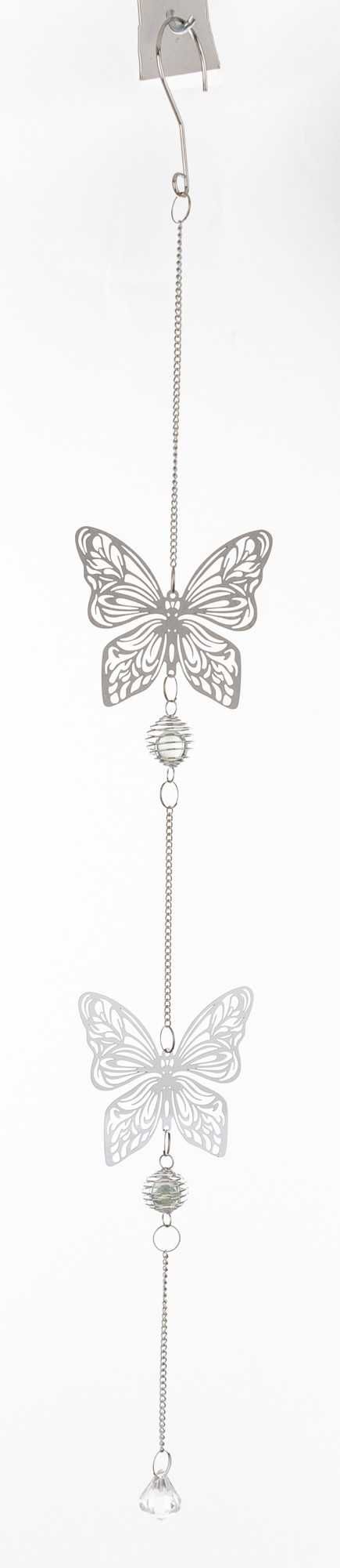 Dekoracja wisząca metalowa srebrna ozdobna motyle 70 cm